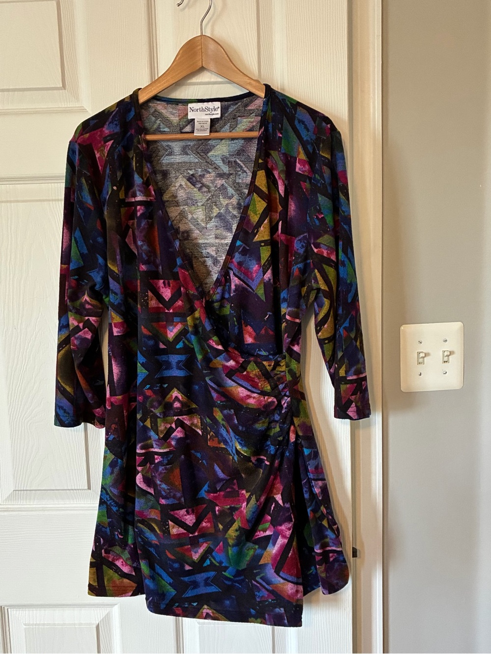 NorthStyle Black Multicolor Abstract Wrap Mini Dress